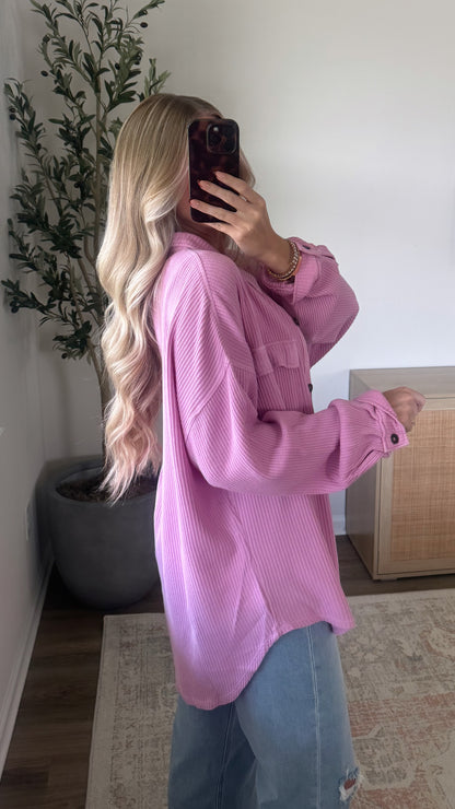 Waffle Button Down / Pink