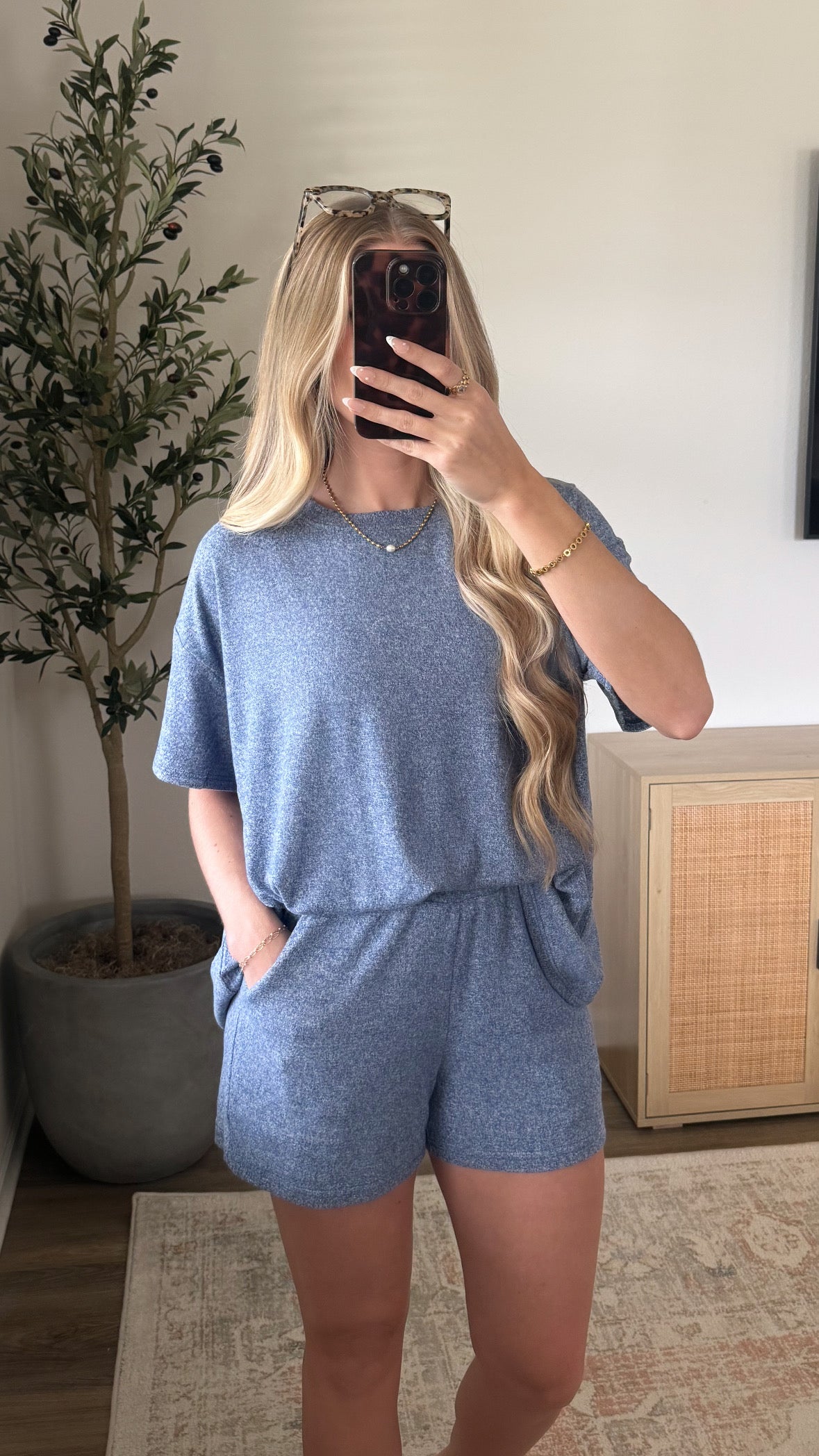 Lux Lounge Shorts Set / Navy Blue