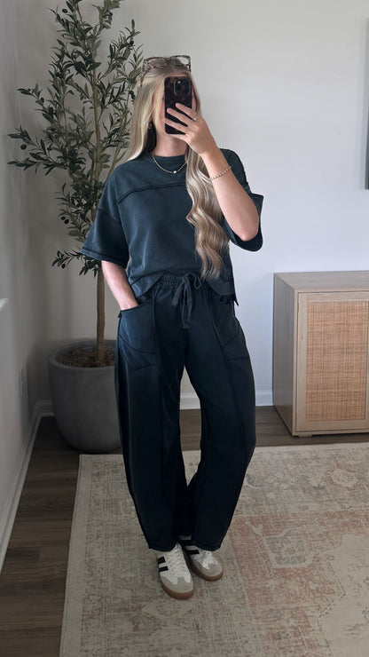 Brenna Barrel Pants Set / Washed Black