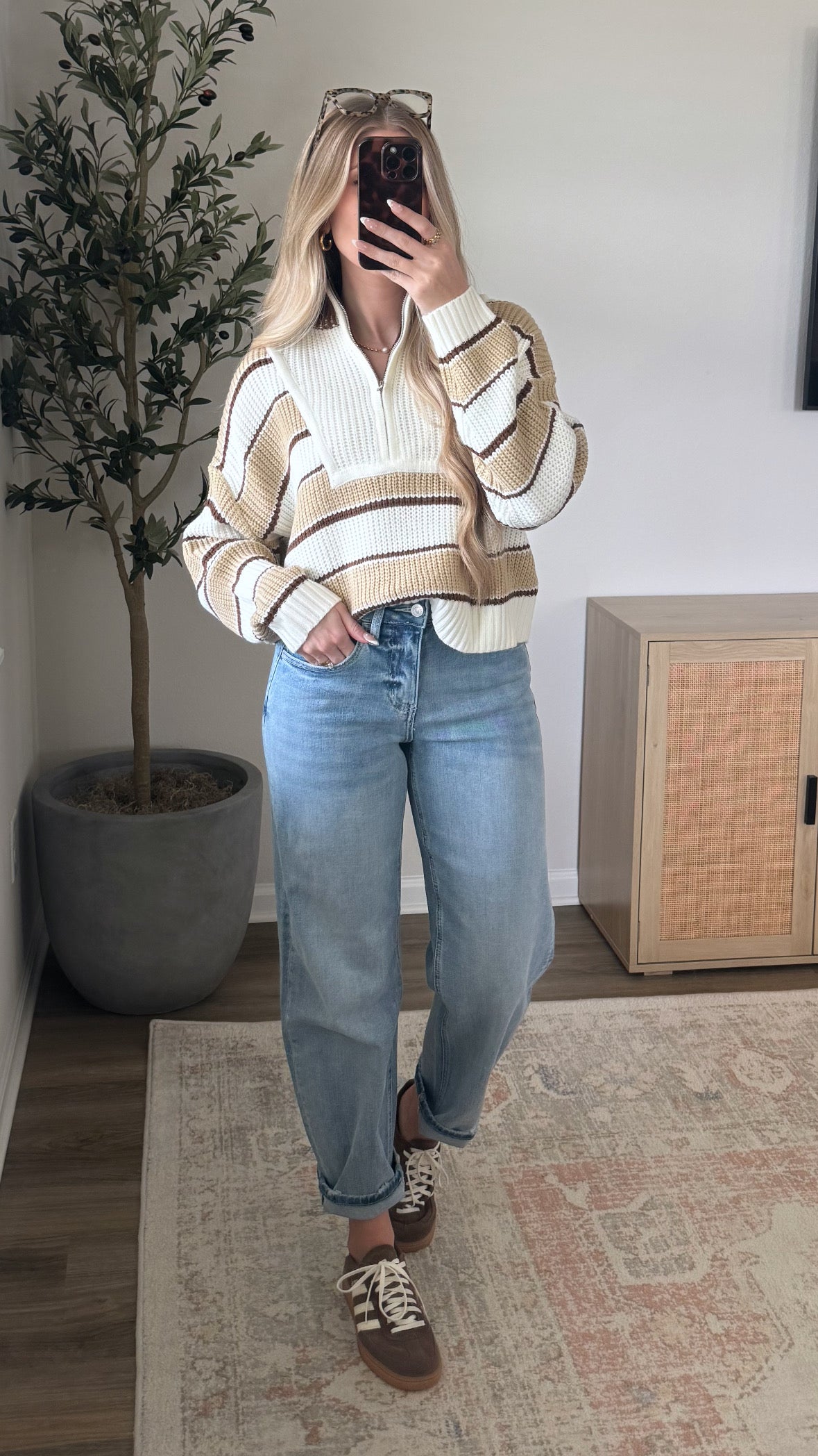 Latte Striped Zip Up