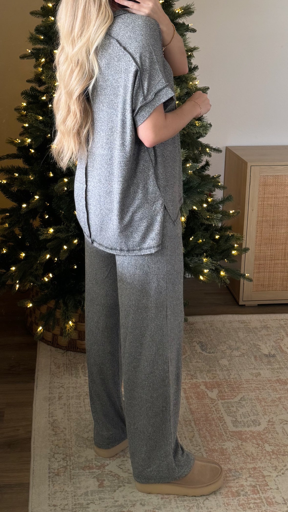 V-Neck Lux Lounge Set / Charcoal