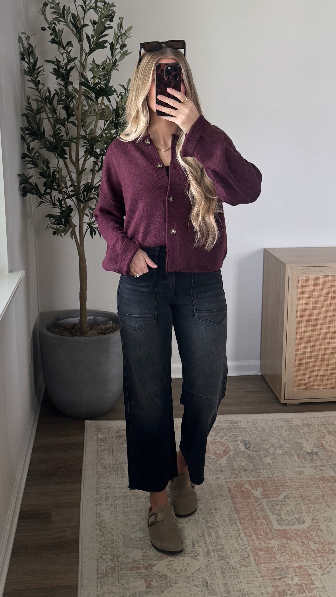 Emma Button Down Cardigan / Dark Cherry