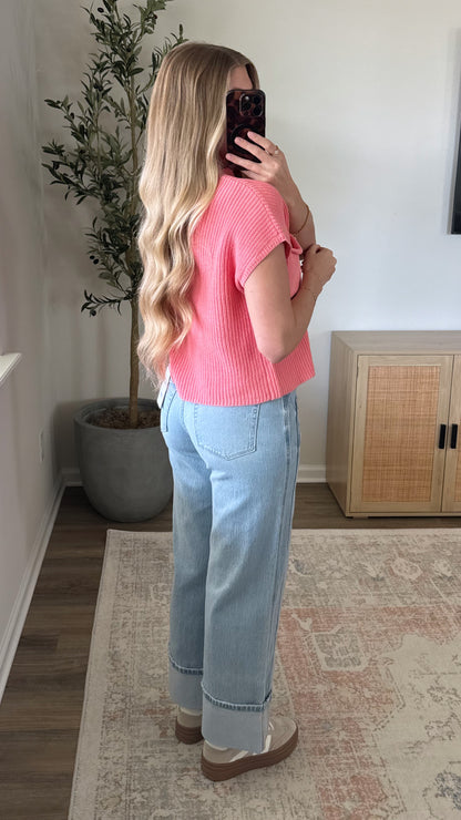 Kristen Mock Neck Sweater / Bright Pink