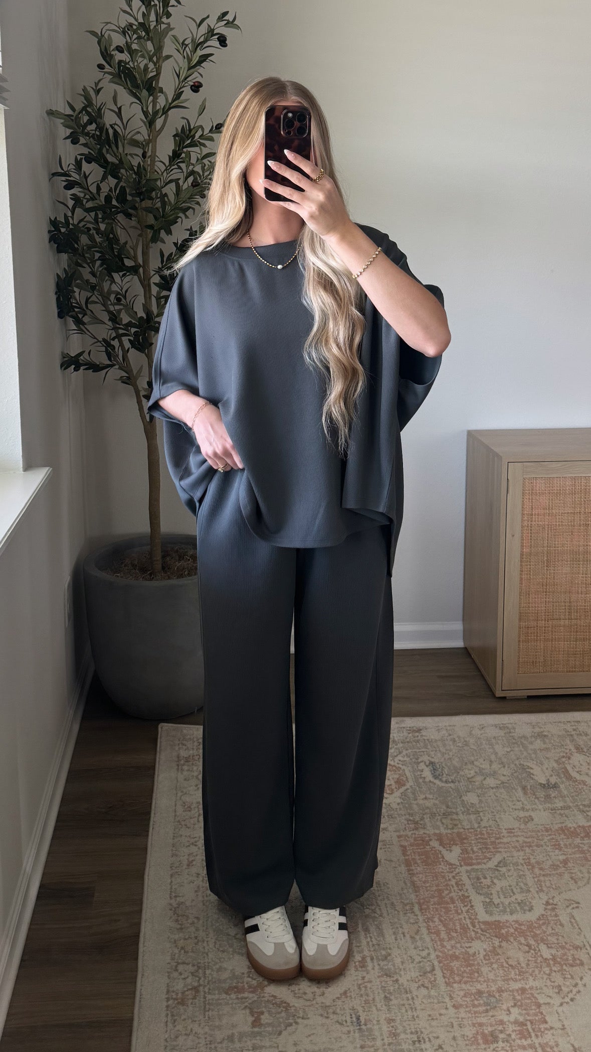 Ribbed Active Wide Leg Pant / Slate Grey