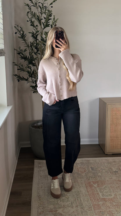 Waffle Cropped Cardigan / Light Taupe