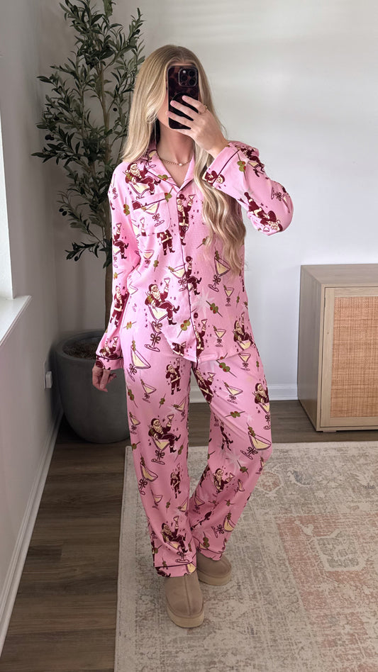Tipsy Santa Pajama Set / Pink