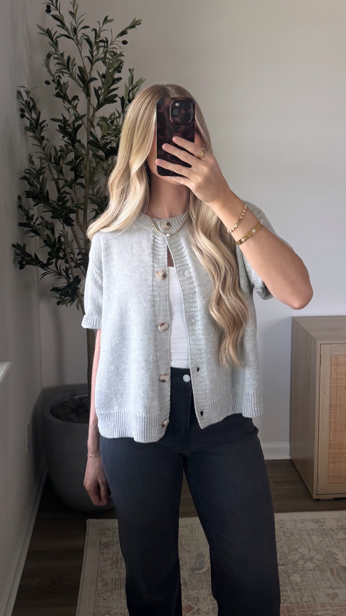 Short Sleeve Cardigan / Grey