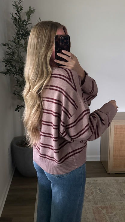 Rosie Striped Sweater / Mauve + Burgundy
