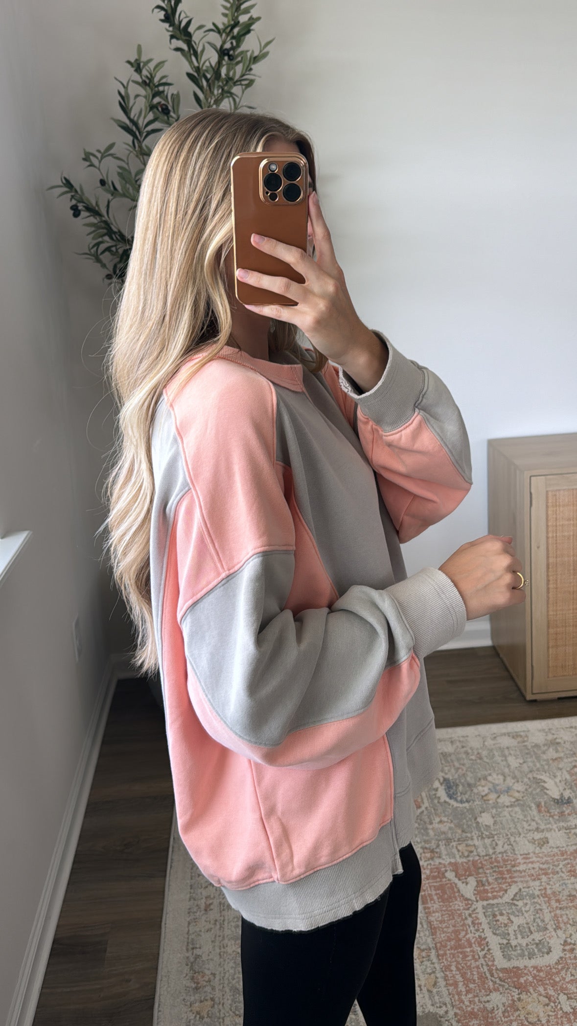 Colorblock Pullover / Grey + Peach