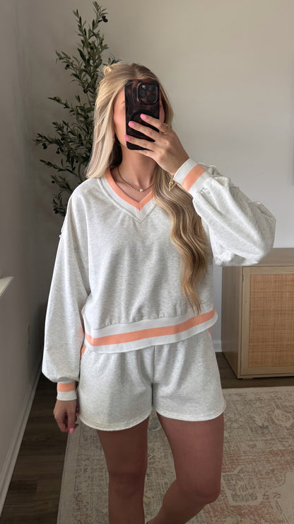 Varsity Shorts Set / Grey + Peach