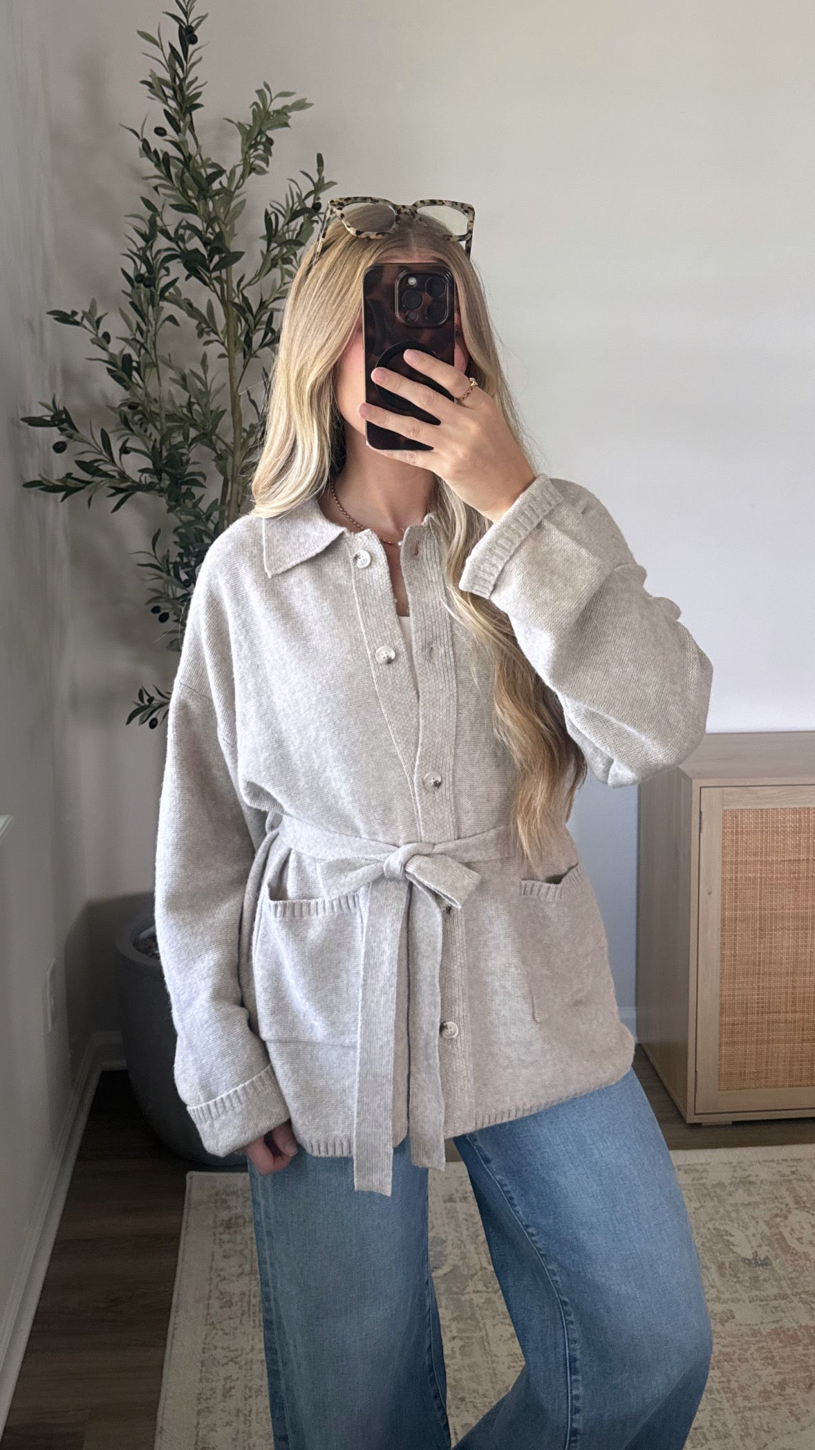 Cleo Tie Waist Cardigan / Oatmeal