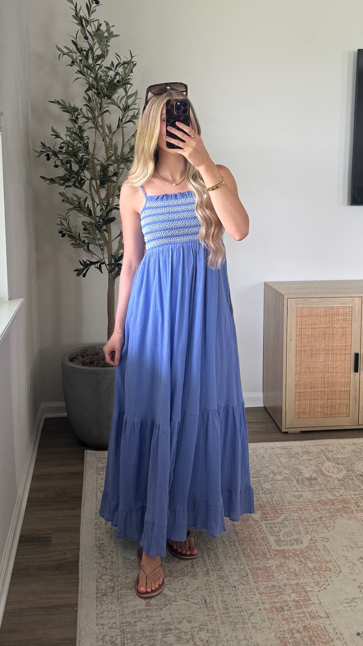 Haven Smocked Maxi Dress / Blue