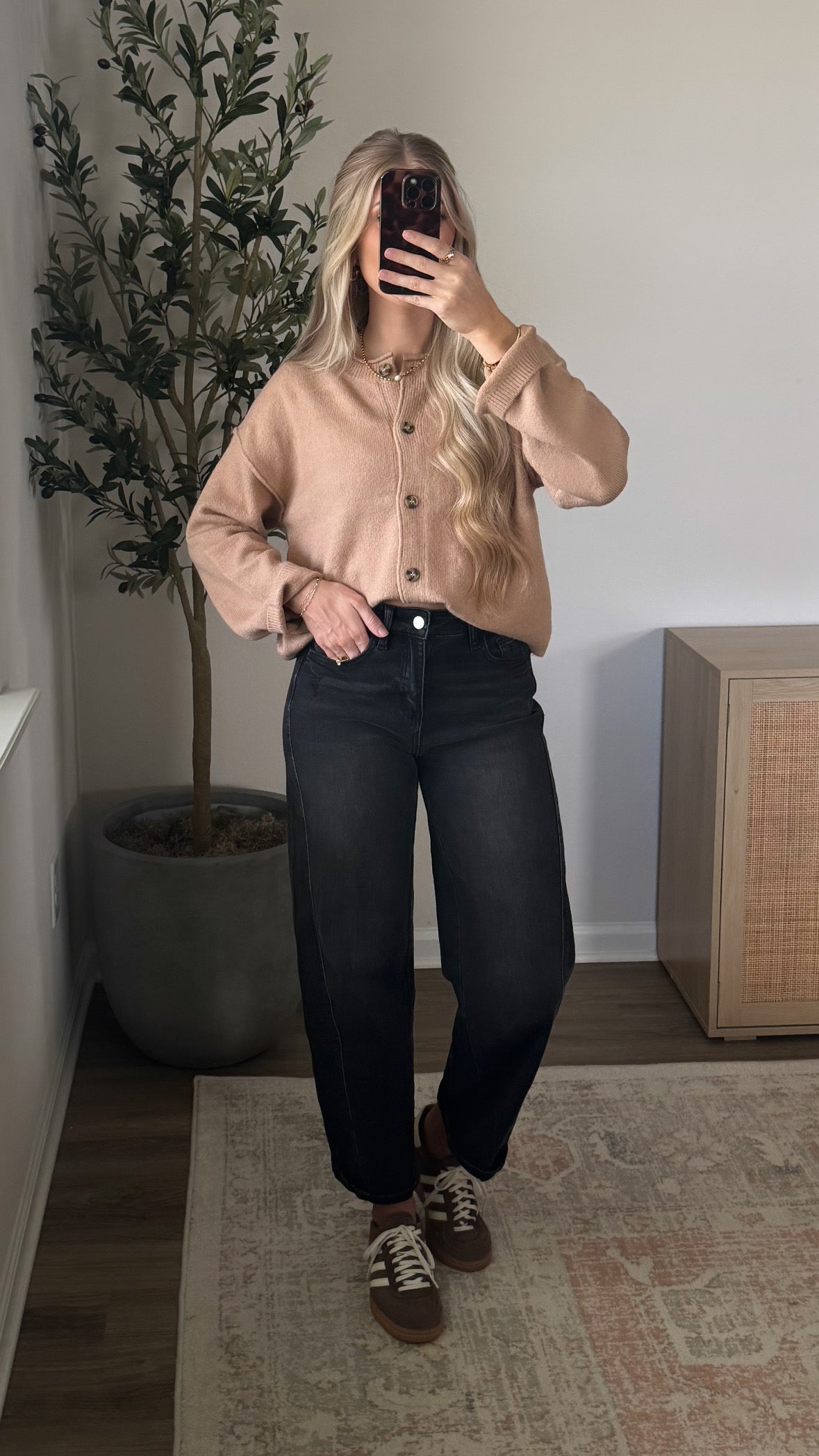 Emma Button Down Cardigan / Taupe