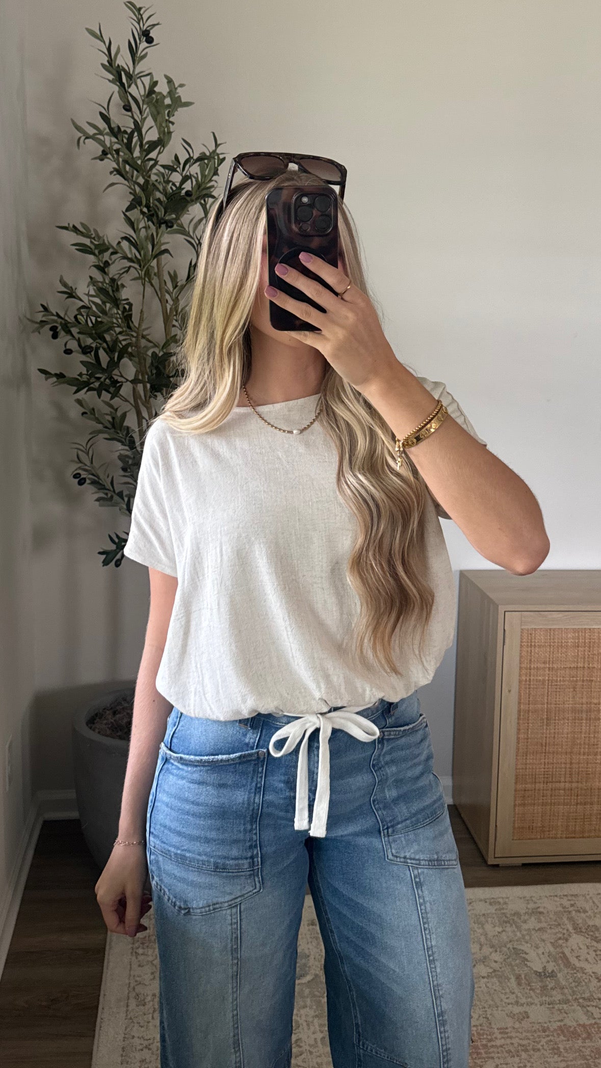 Linen Blend Bubble Hem Top