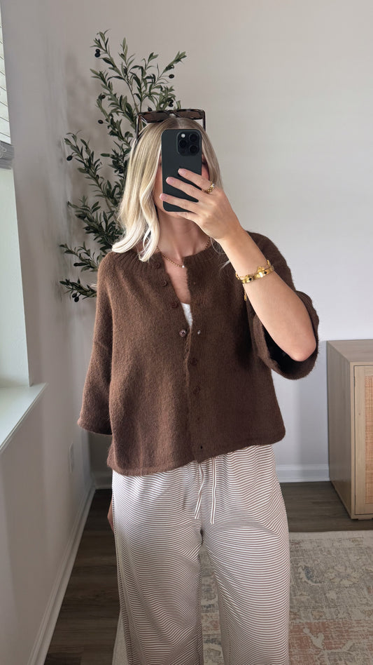 Short Sleeve Cardigan / Brown - FINAL SALE