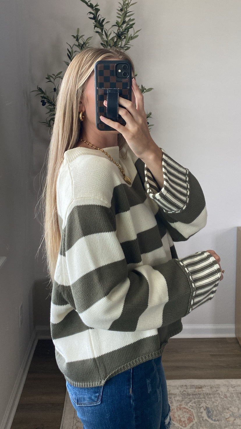 Classic Striped Sweater / Olive