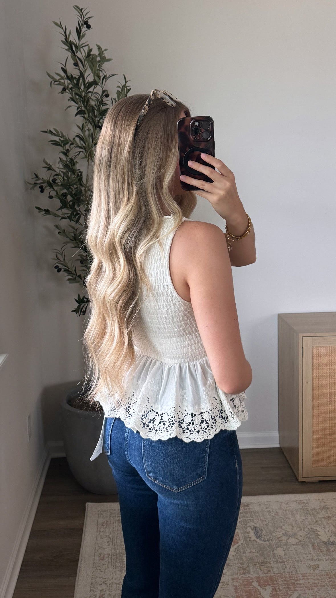 Lace Trim Peplum Top / Off White
