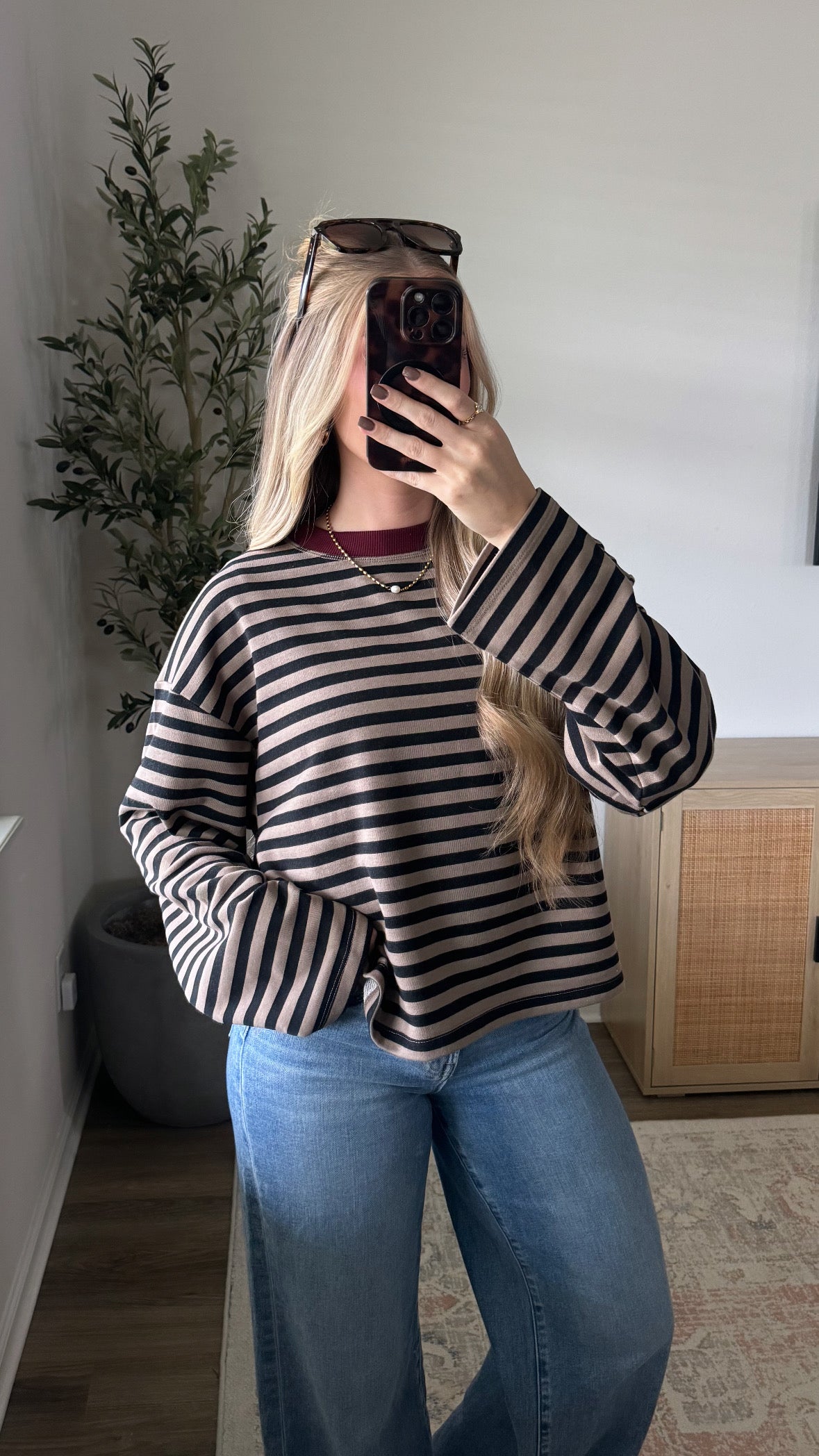 Contrast Striped Long Sleeve / Light Mocha