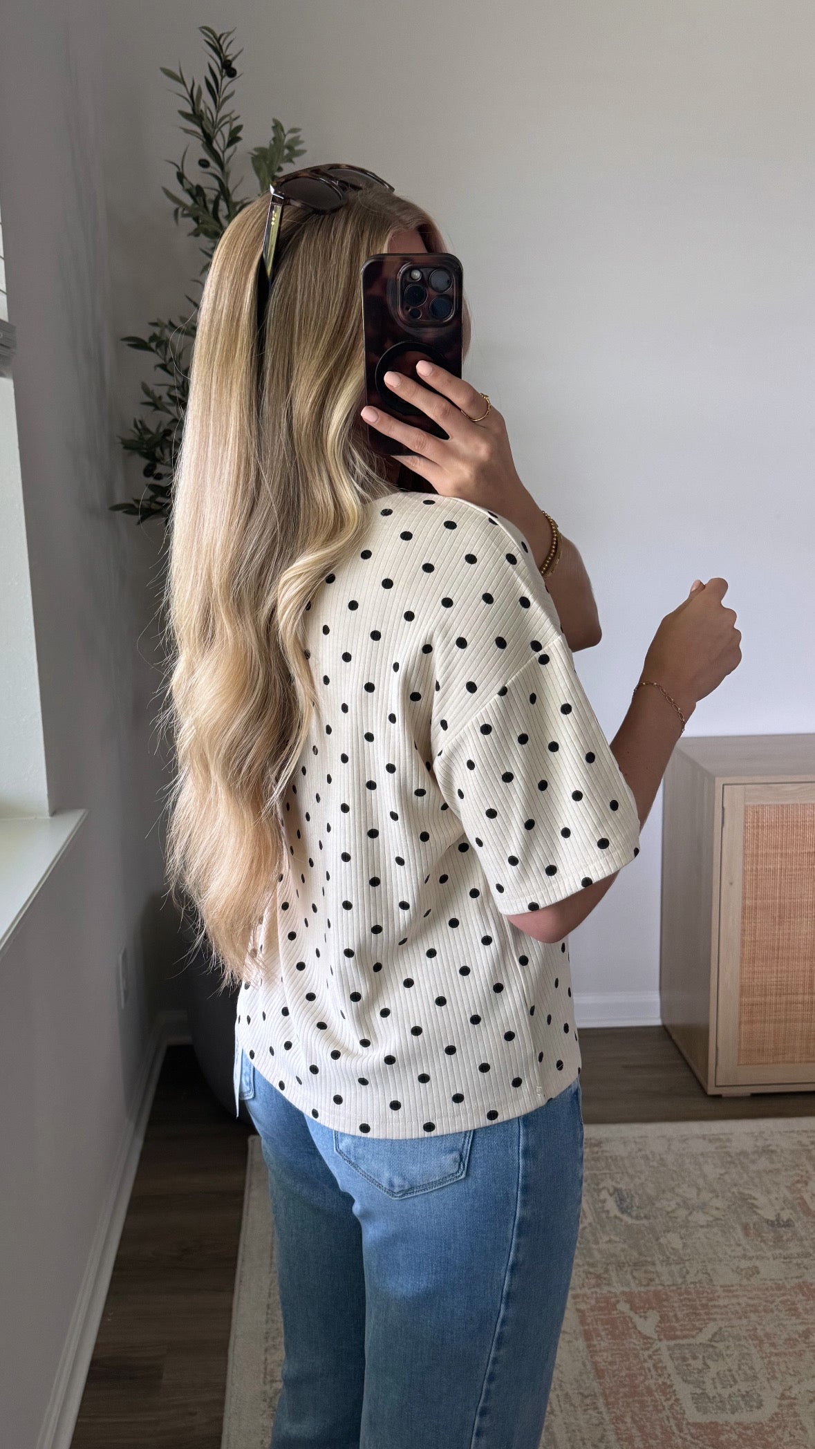 Ribbed Polka Dot Tee / Cream