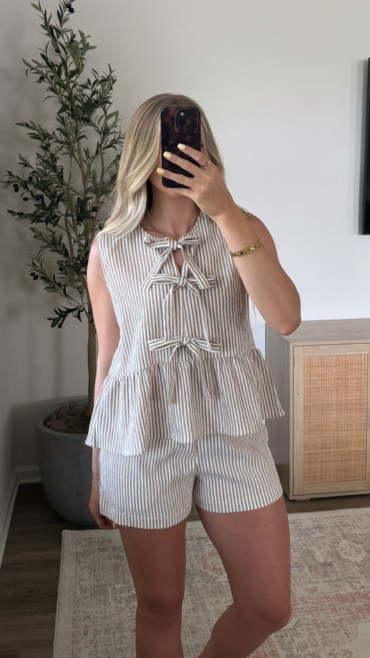 Clara Striped Shorts Set / Mocha