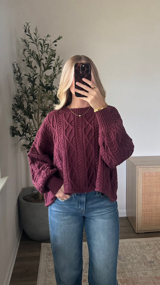 Cable Knit Sweater / Burgundy
