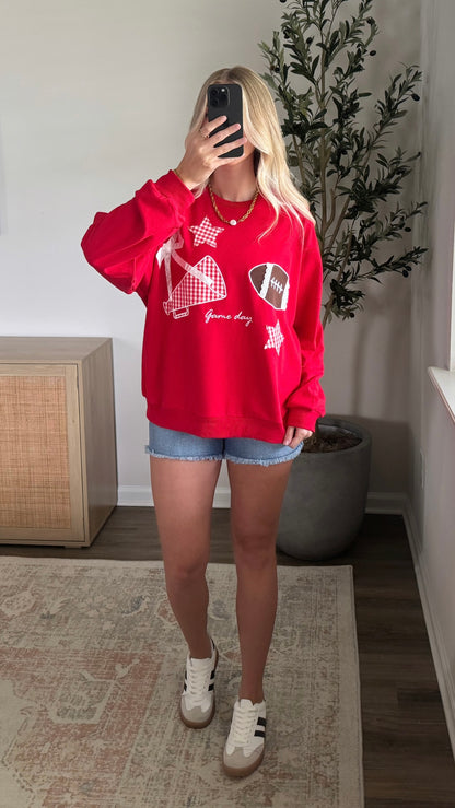 Game Day Patchwork Pullover / Red
