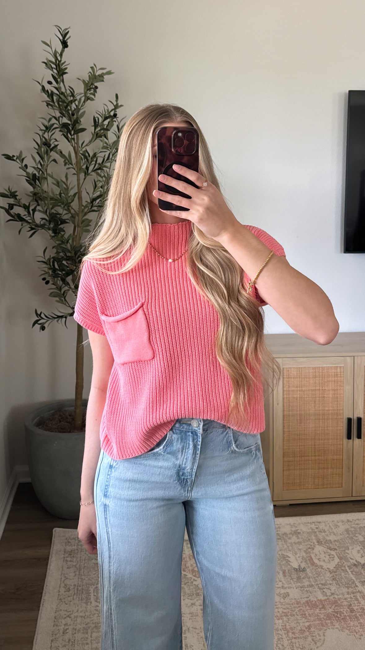 Kristen Mock Neck Sweater / Bright Pink