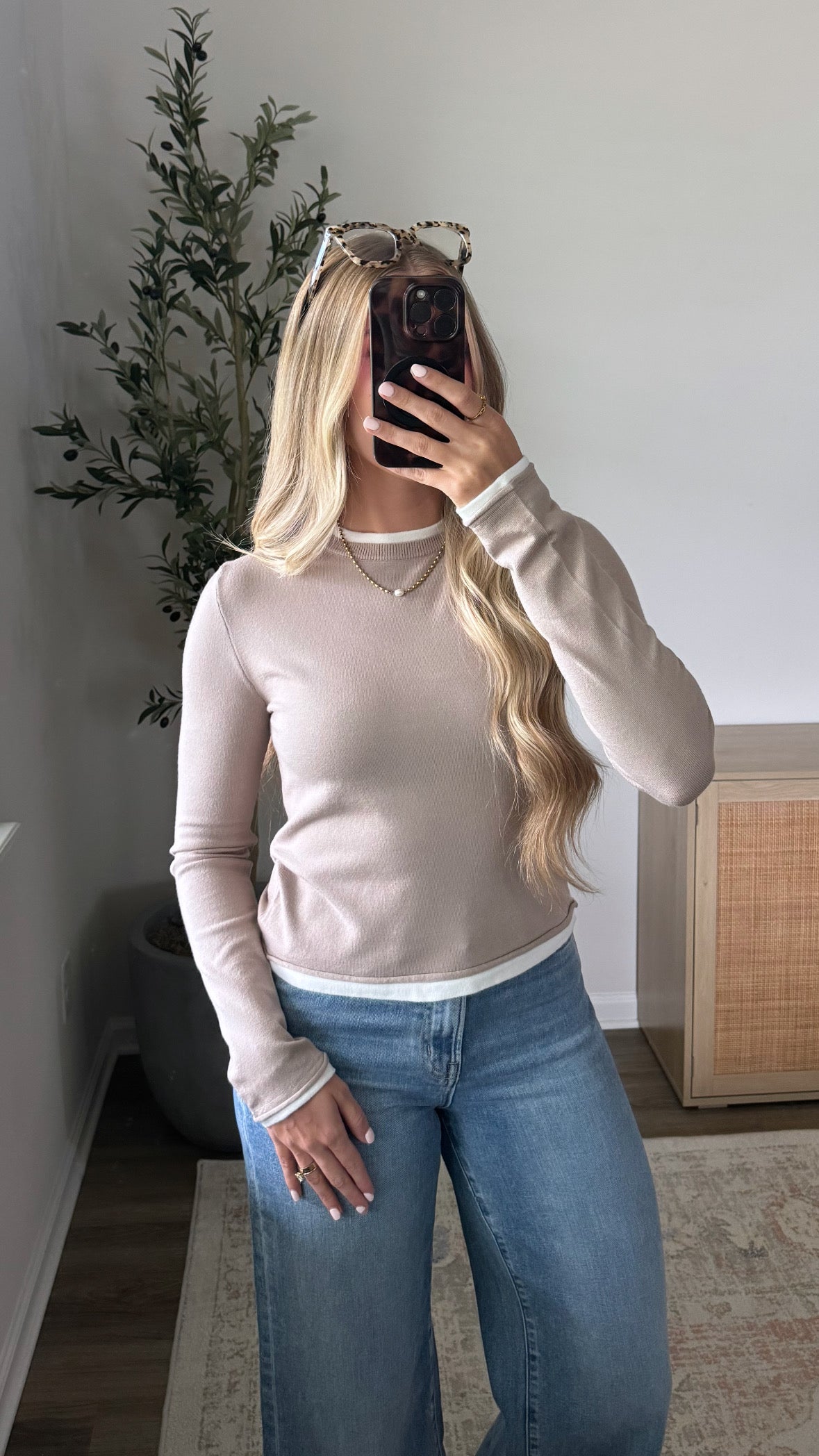 Layered Long Sleeve Knit / Light Tan
