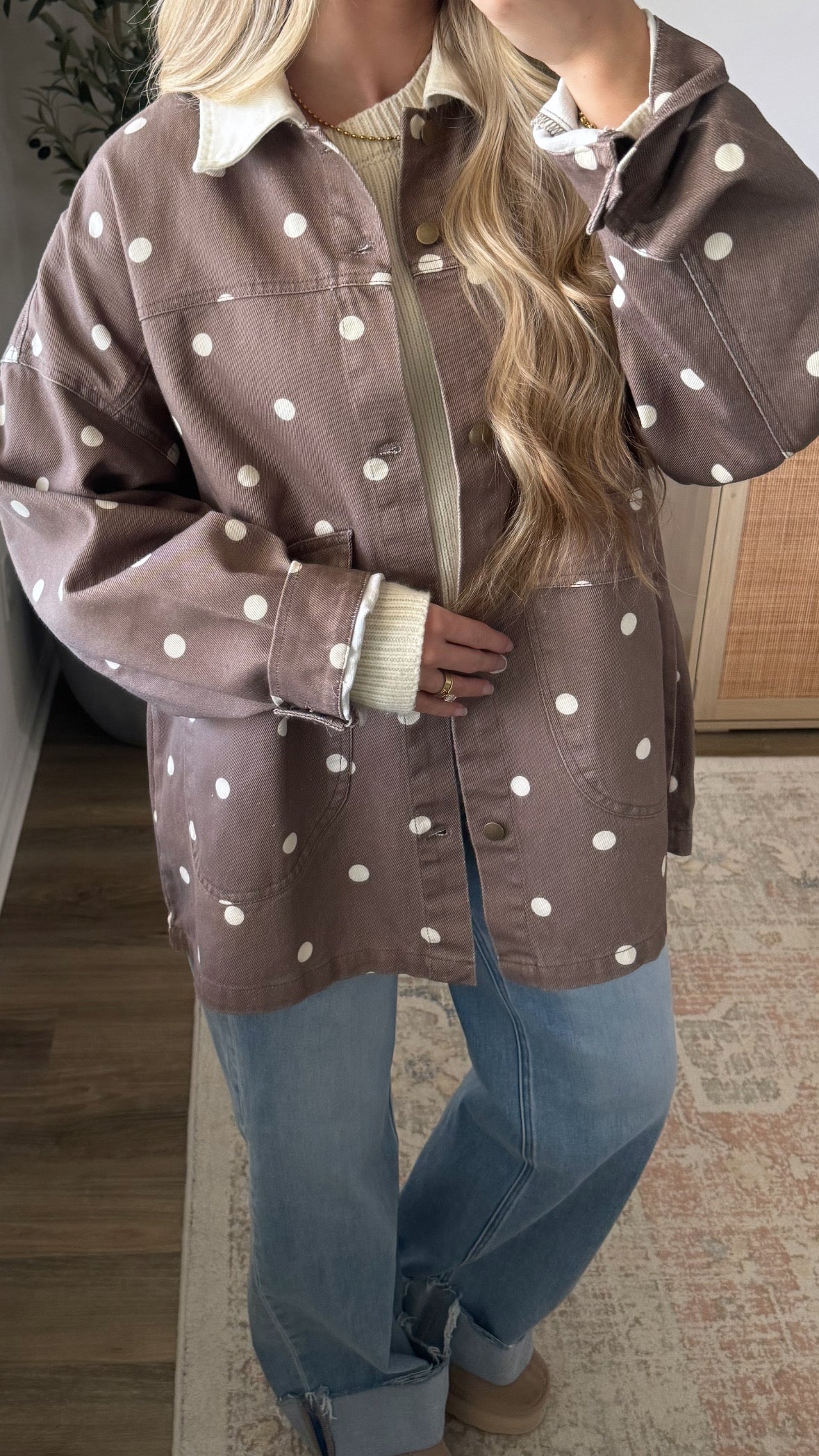 Polka Dot Barn Jacket / Light Brown