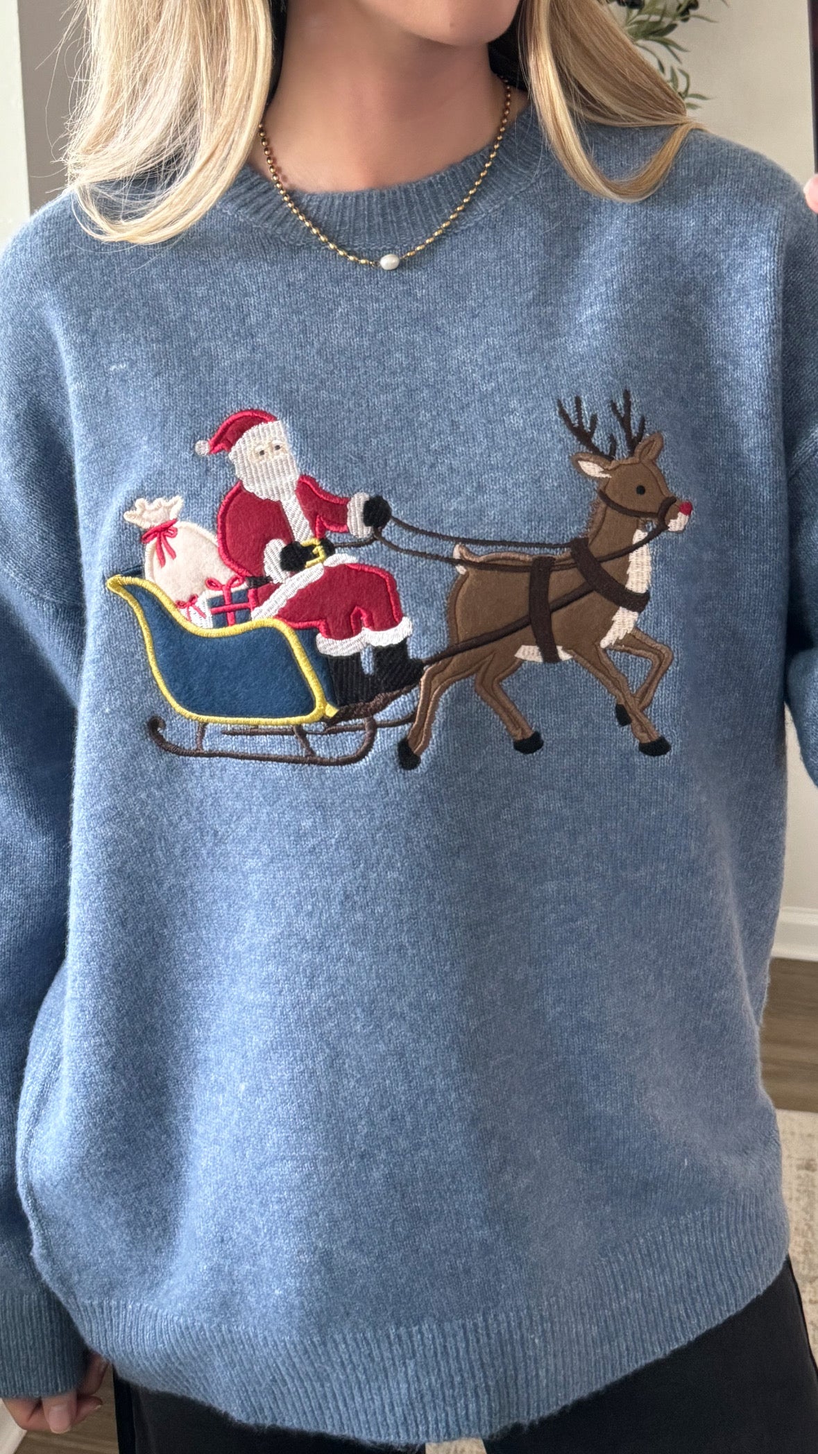 Santa's Sleigh Sweater / Dusty Blue