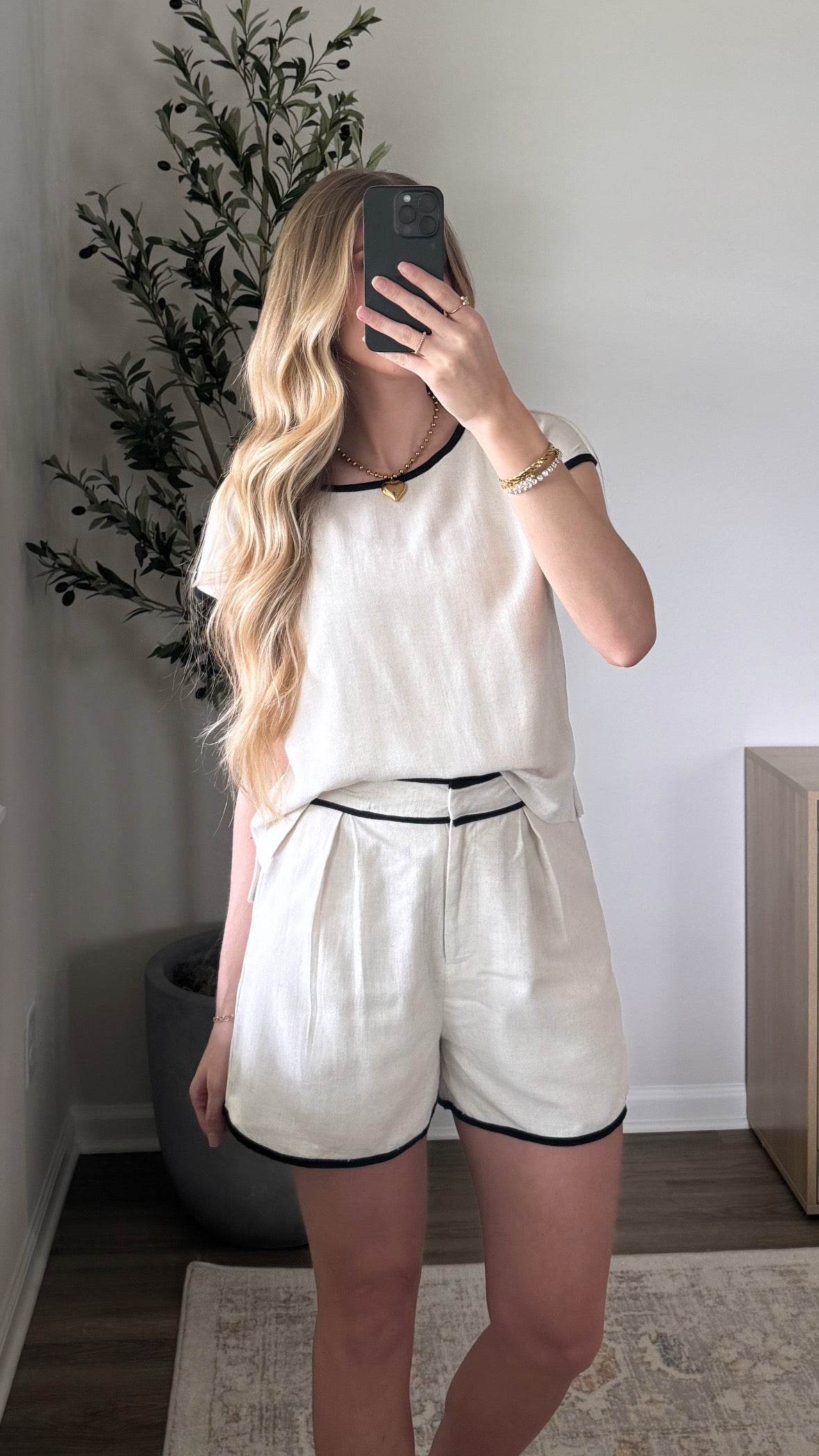 Contrast Linen Set / Natural