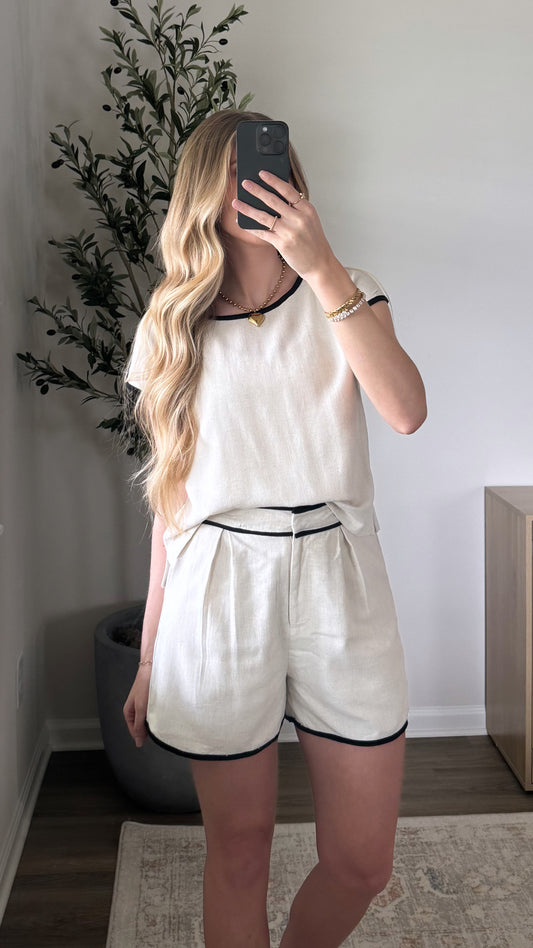 Contrast Linen Set / Natural