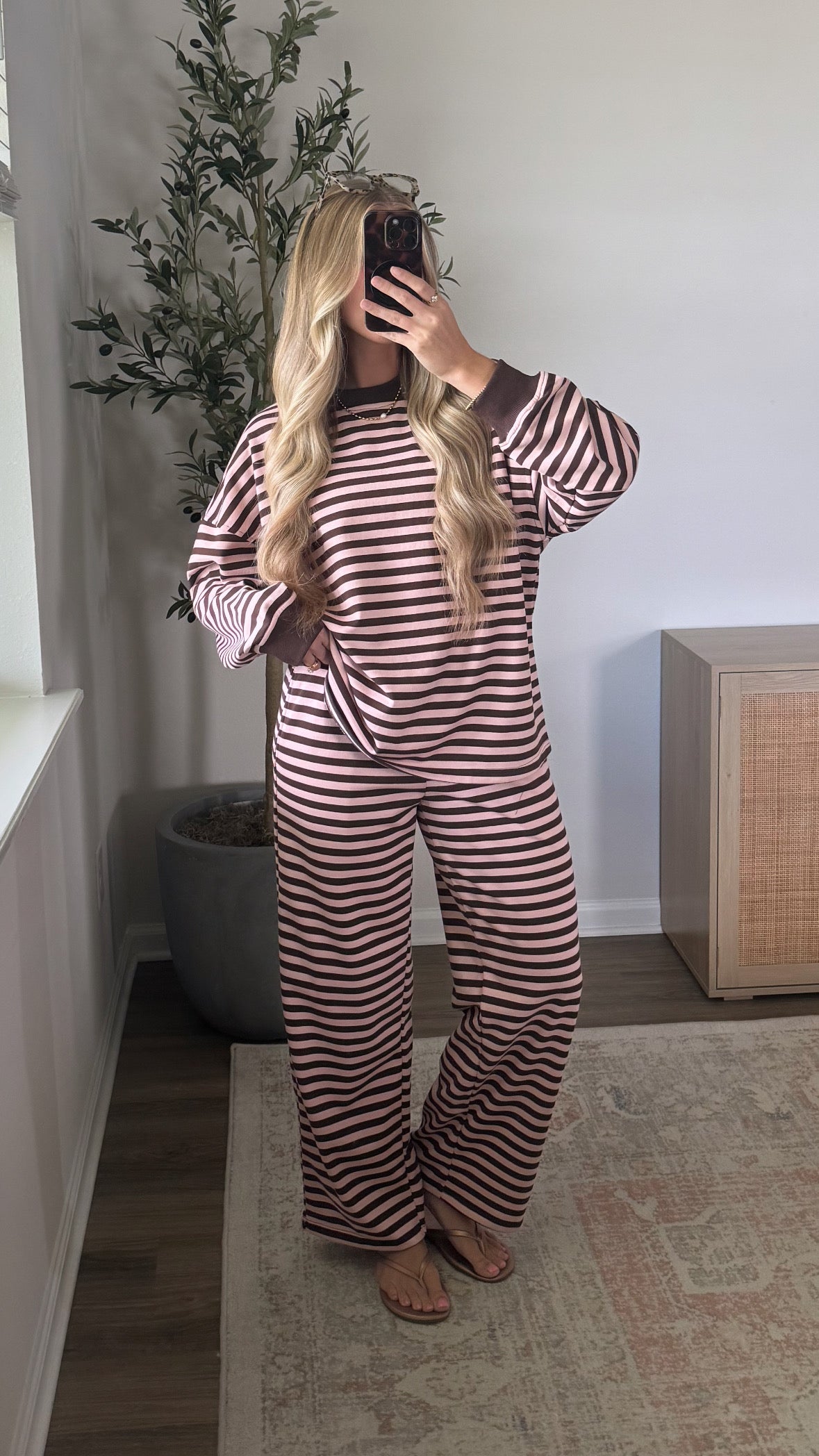Pink Truffle Striped Sweatpants Set