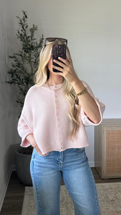 Short Sleeve Cardigan / Light Pink