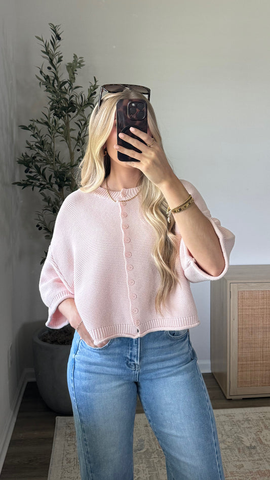Short Sleeve Cardigan / Light Pink