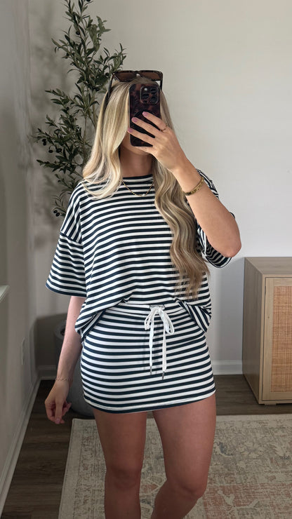 Striped Skort Set / Navy Blue