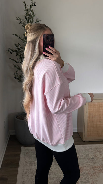Coastal Striped Mock Neck / Pink