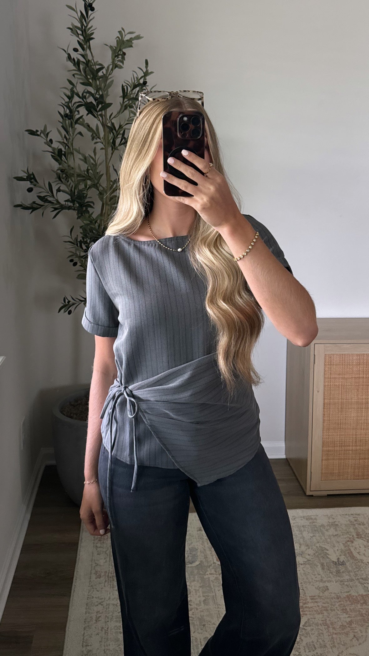 Pinstripe Wrap Blouse / Grey