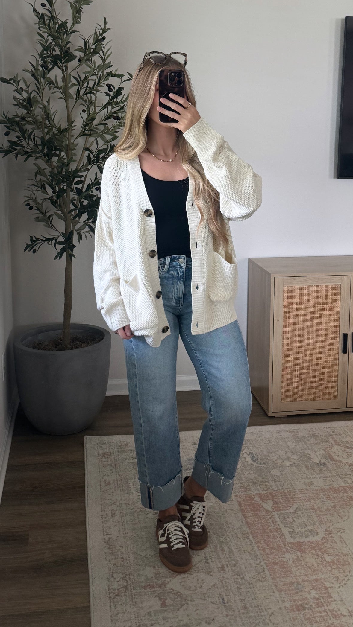 Skylar Waffle Cardigan / Cream