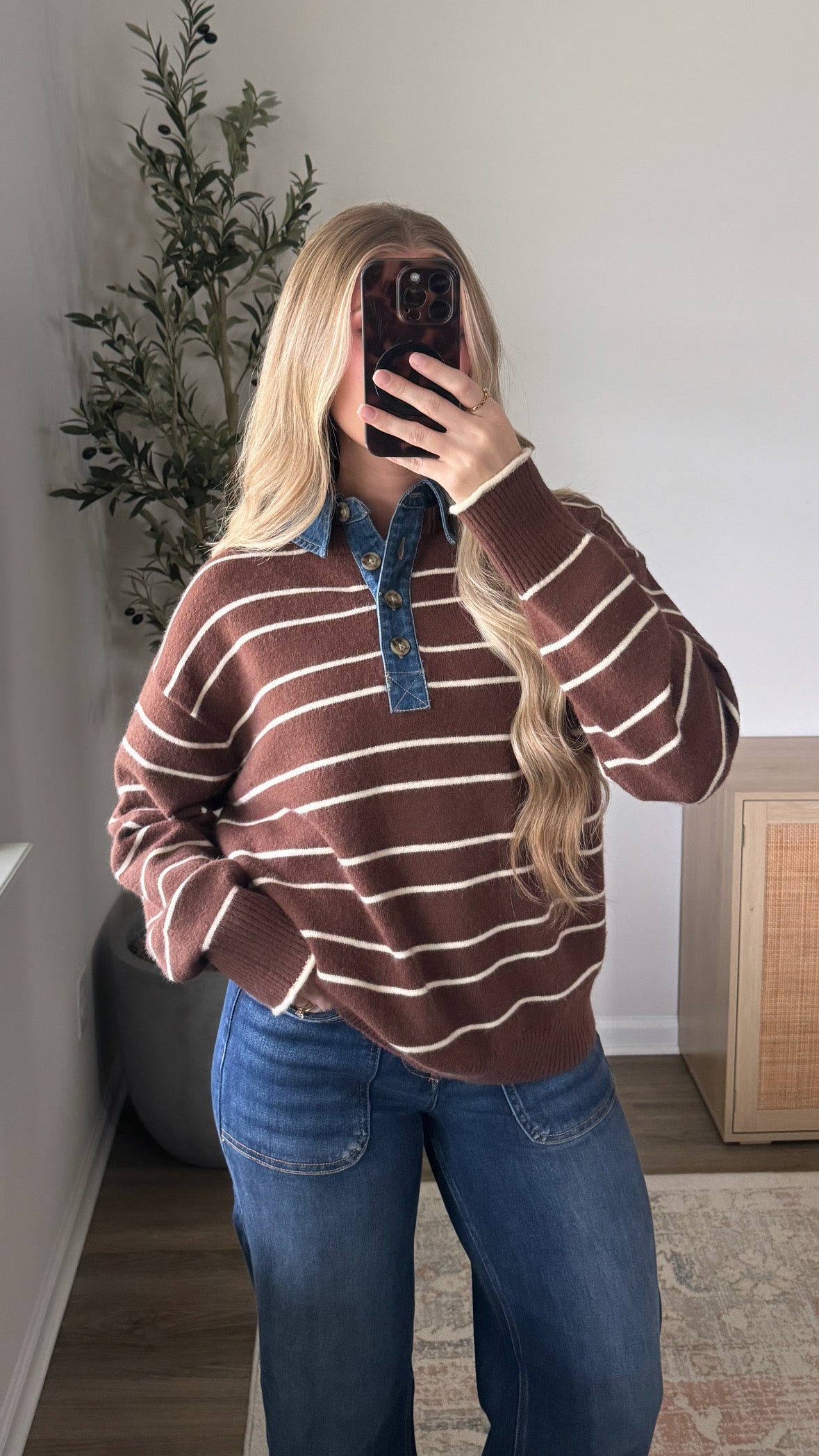 Denim Collar Sweater / Brown