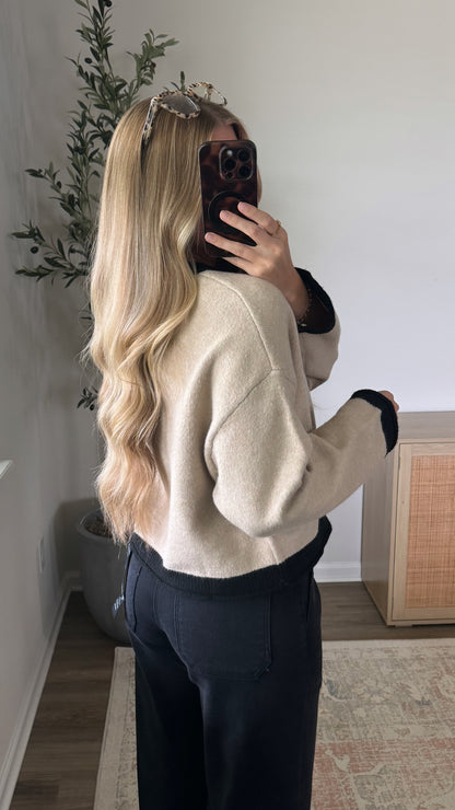 Contrast Cardigan / Tan + Black