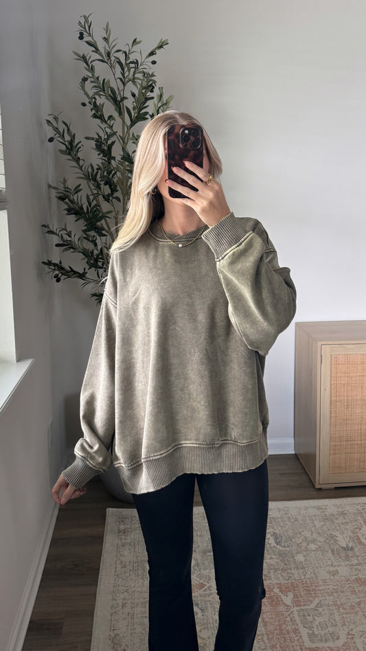 Cozy Fleece Pullover / Dark Olive