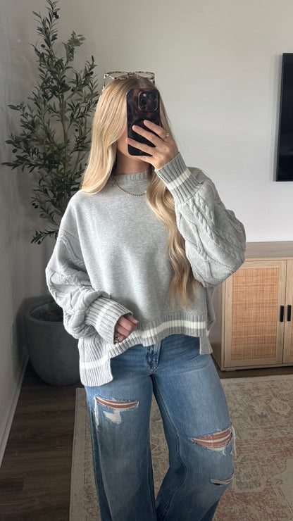 PREORDER (estimated to ship 9/16) Cable Knit Sweatshirt / Light Grey