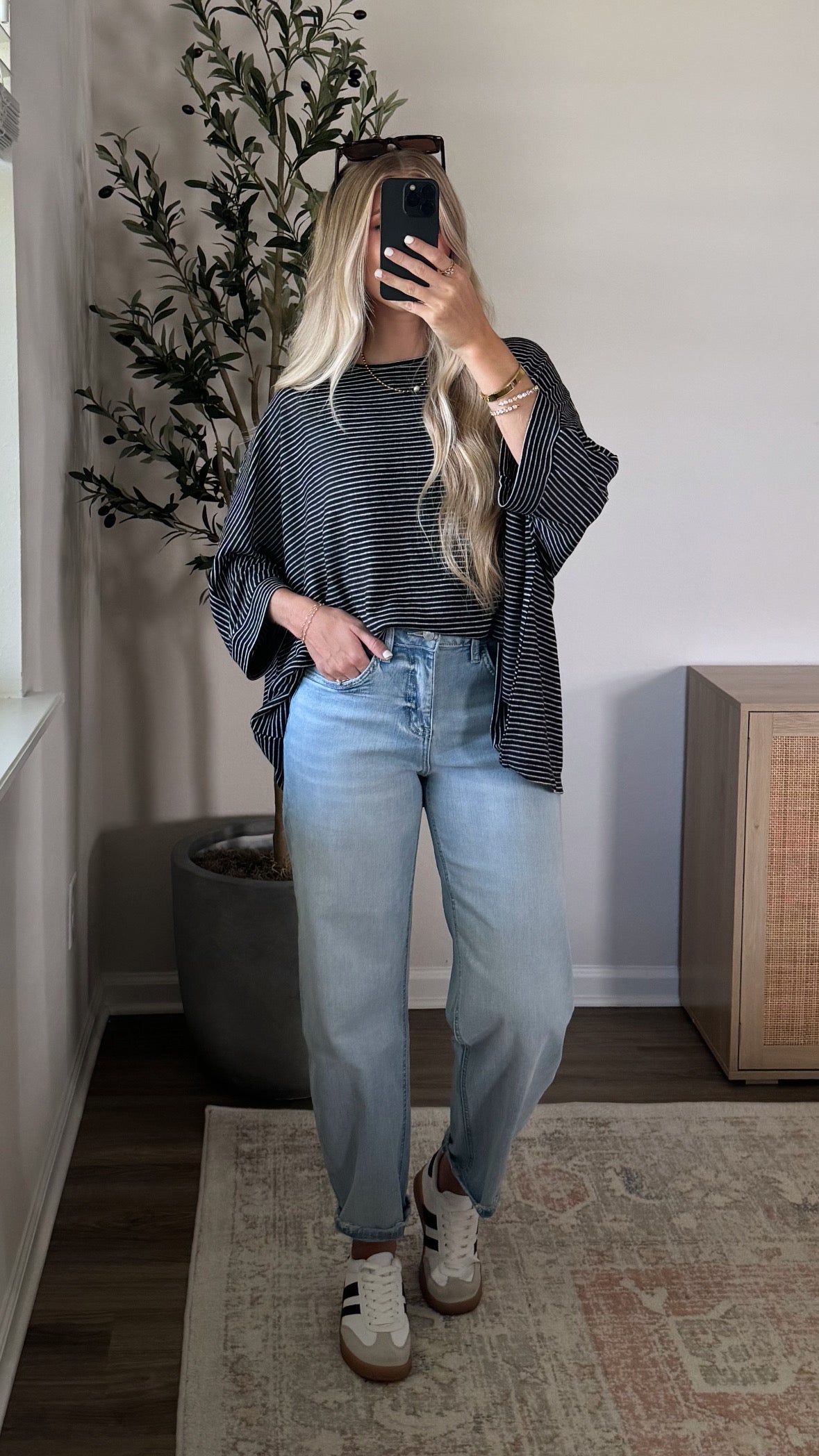 Oversized Striped Butter Tee / Black + Cream