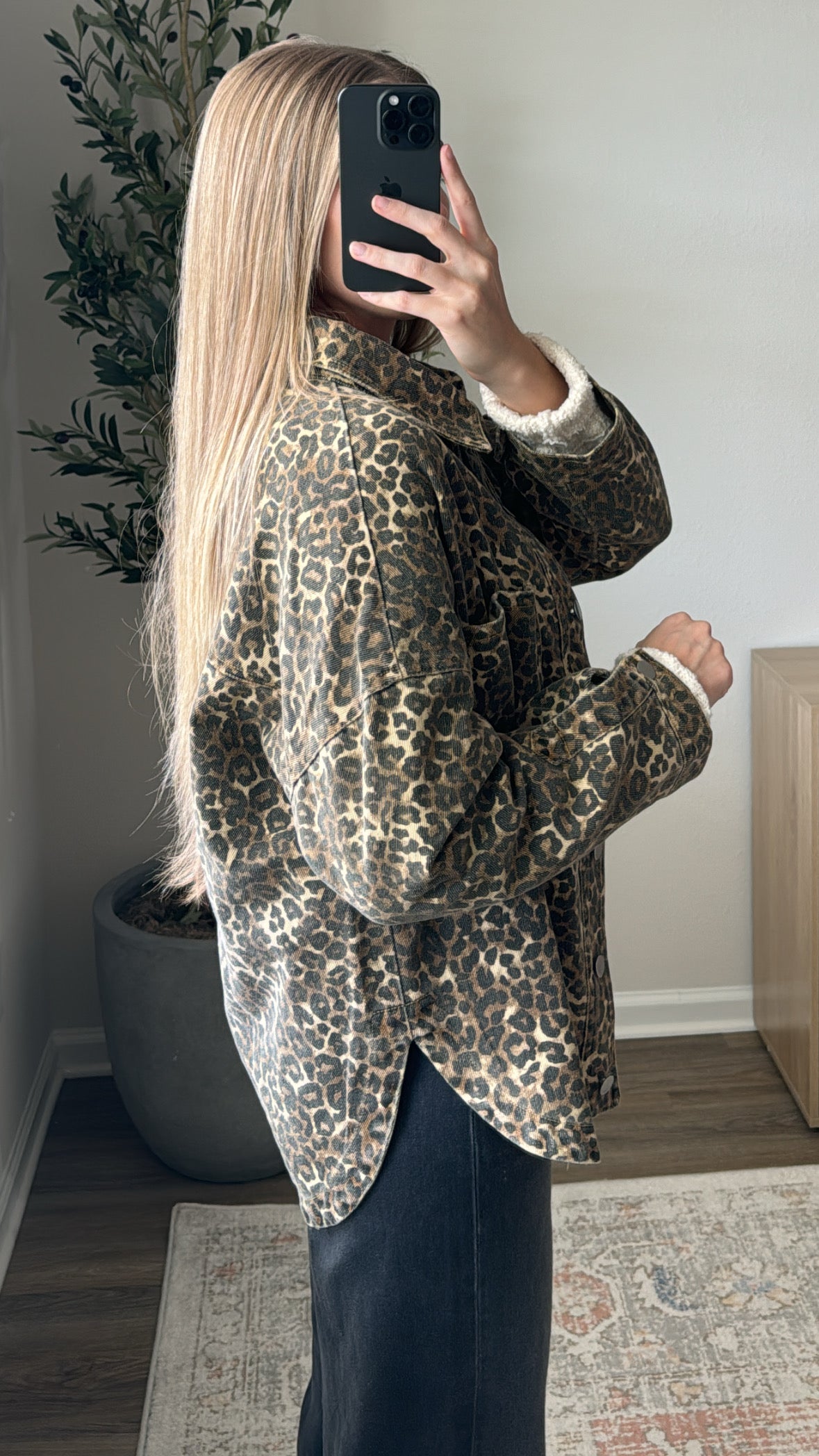 Oversized Denim Leopard Jacket