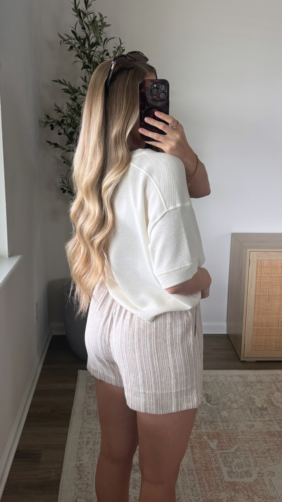 Linen Blend Shorts / Mocha Stripe