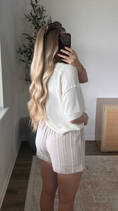 Linen Blend Shorts / Mocha Stripe