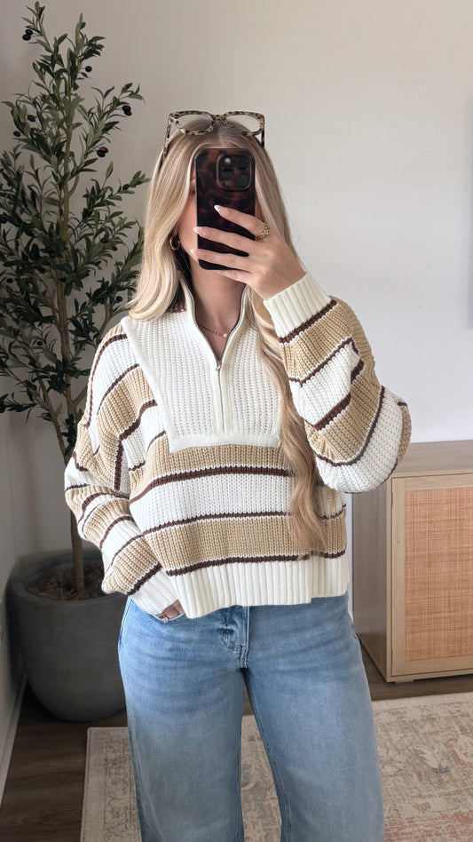 Latte Striped Zip Up