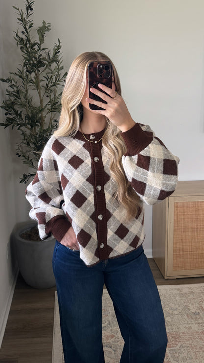 Chestnut Plaid Cardigan
