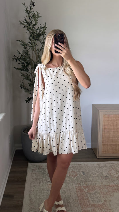 Polka Dot Mini Dress / Cream + Black